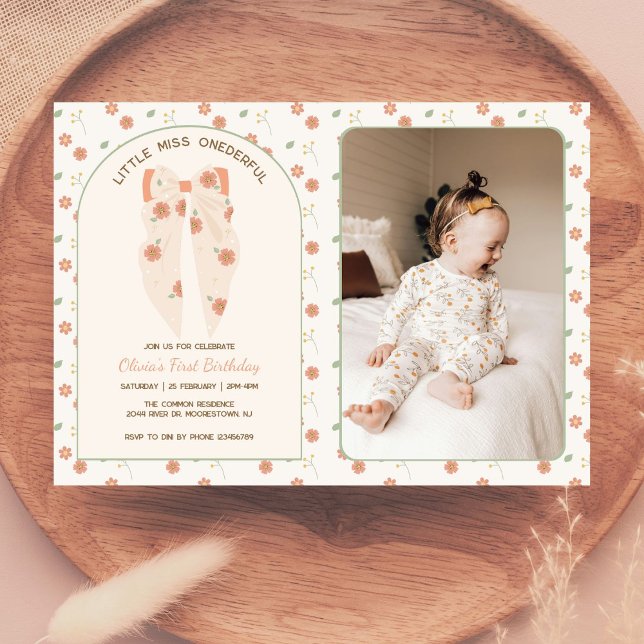 Pastel Boho Bow Birthday Bash Photo Invitation (Creator Uploaded)