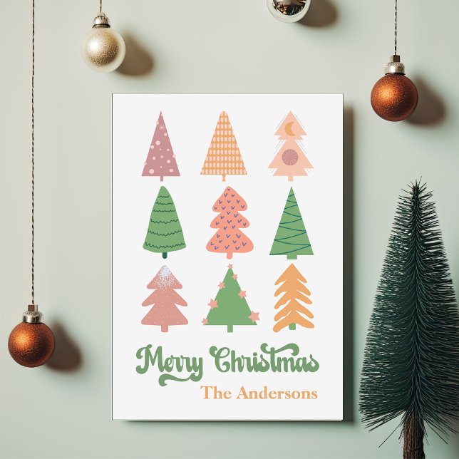 Pastel BOHO Cute Trees Merry Christmas Holiday Card (Creator Uploaded)