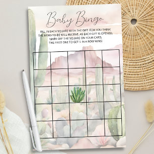 Pastel Boho Desert Cactus Baby Shower Bingo Game Flyer