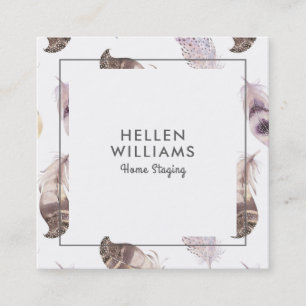 Pastel boho feathers pattern square business card