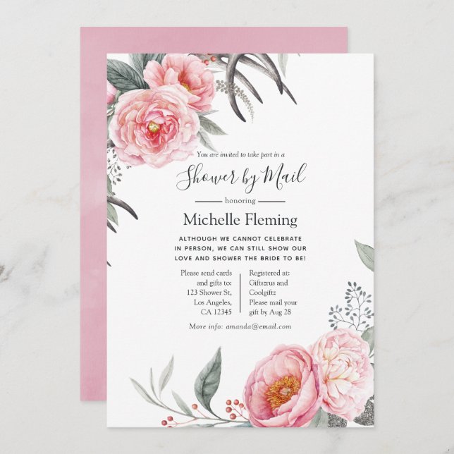 Pastel Boho Floral Baby or Bridal Shower by Mail Invitation (Front/Back)