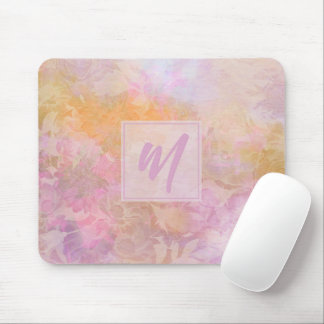 Pastel Boho Floral Pattern Chic Monogram Mouse Pad