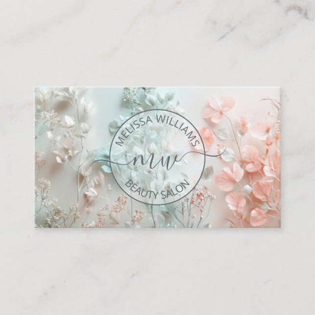 Pastel Boho Flowers Logo Business Card (Front)