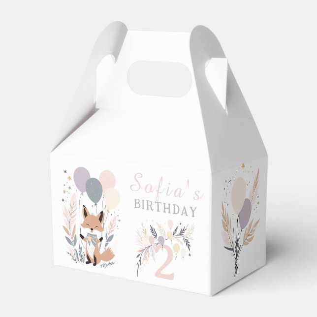 Pastel Boho Fox and Balloons Birthday Favour Box (Front Side)