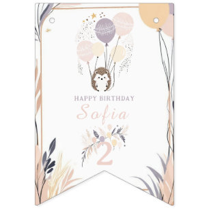 Pastel Boho Hedgehog and Balloons Birthday Bunting