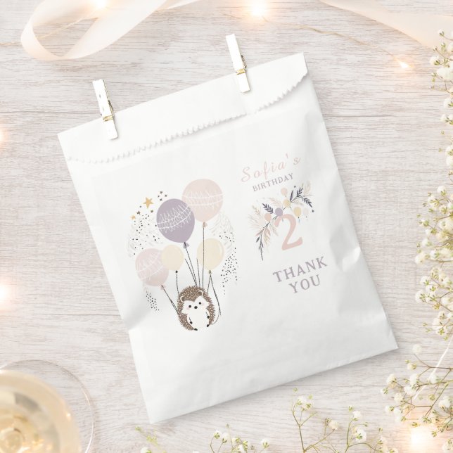 Pastel Boho Hedgehog and Balloons Birthday Favour Bag (Clipped)