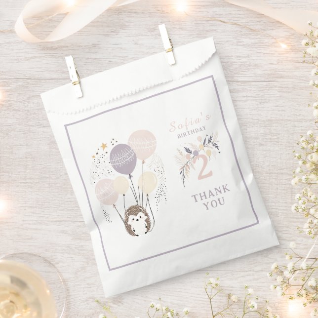 Pastel Boho Hedgehog and Balloons Birthday Favour Bag (Clipped)