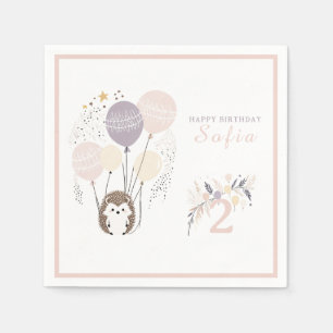 Pastel Boho Hedgehog and Balloons Birthday Napkin