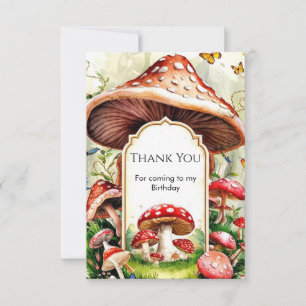 Pastel Boho Mushroom Birthday Thank You Card