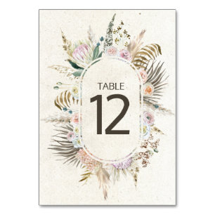 Pastel Boho Neutral Floral Wedding Table Number