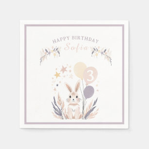 Pastel Boho Rabbit and Balloons Birthday Napkin