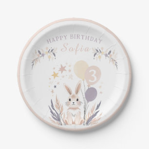Pastel Boho Rabbit and Balloons Birthday  Paper Plate