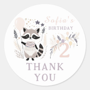 Pastel Boho Racoon & Balloons Birthday Thank You Classic Round Sticker