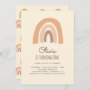 Pastel Boho Rainbow 1st Birthday Invitation Cards