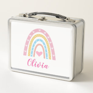 Pastel boho rainbow and hearts Custom School  Metal Lunch Box