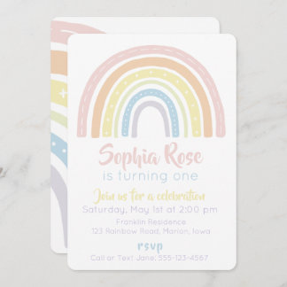Pastel Boho Rainbow Birthday Invitation