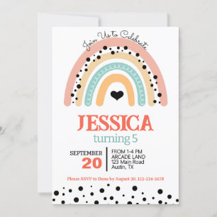 Pastel Boho Rainbow Birthday Party Invitation