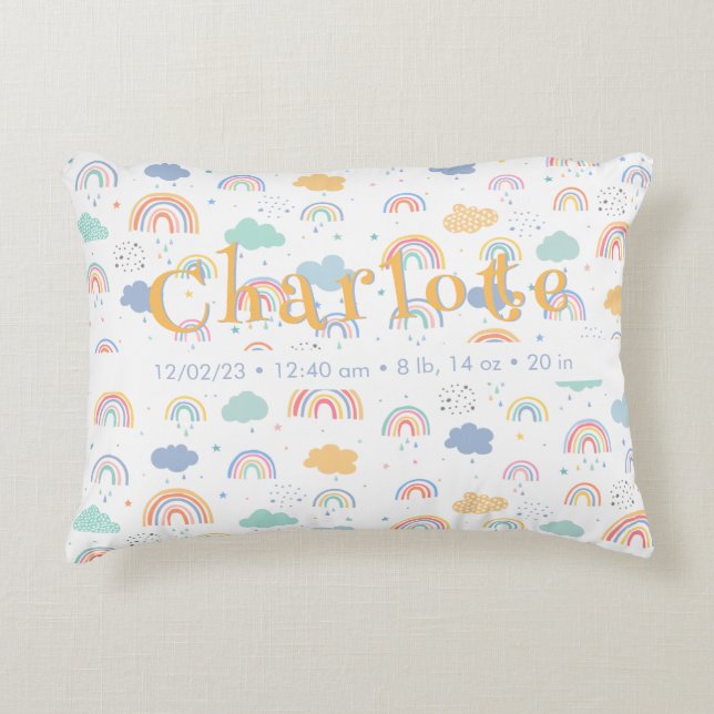 Pastel Boho Rainbow Cloud Pattern Decorative Cushion (Front)