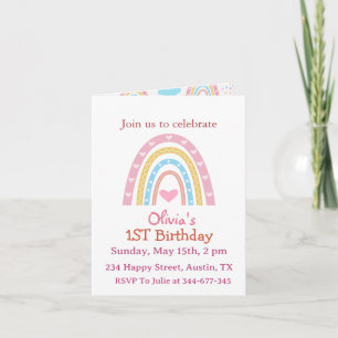 Pastel Boho Rainbow With Hearts Girl birthday Invitation