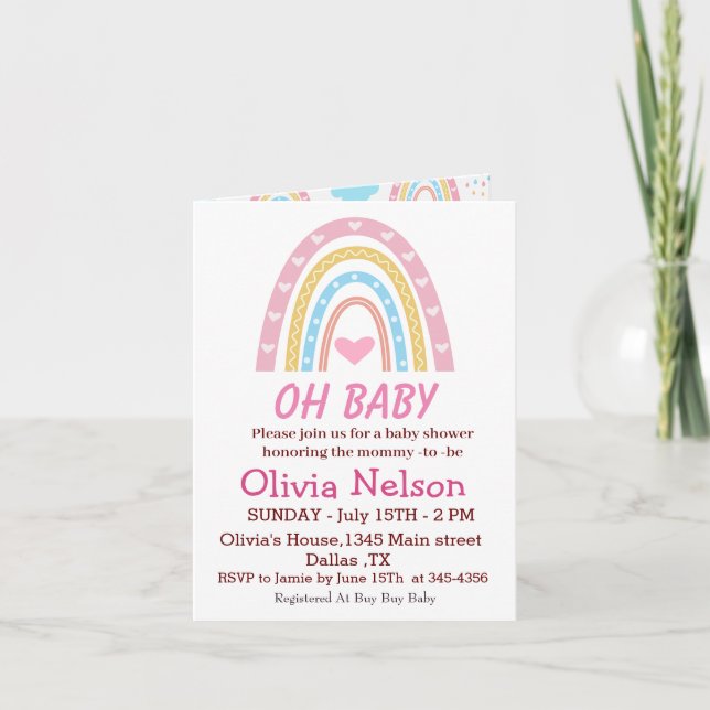 Pastel Boho Rainbow With Hearts  Oh Baby Shower  Invitation (Front)