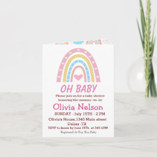 Pastel Boho Rainbow With Hearts  Oh Baby Shower  Invitation