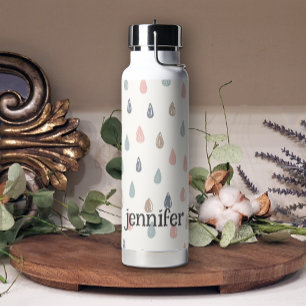 Pastel Boho Raindrops Pink Blue Gold Add Name Water Bottle
