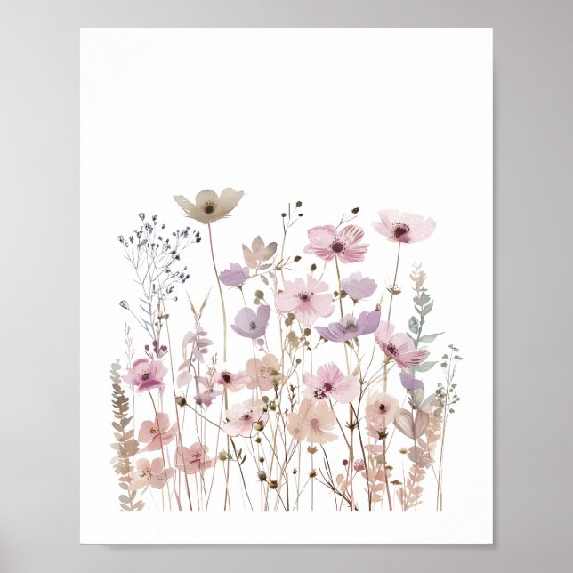 Pastel Boho Wild Flowers Floral Watercolor Poster (Front)