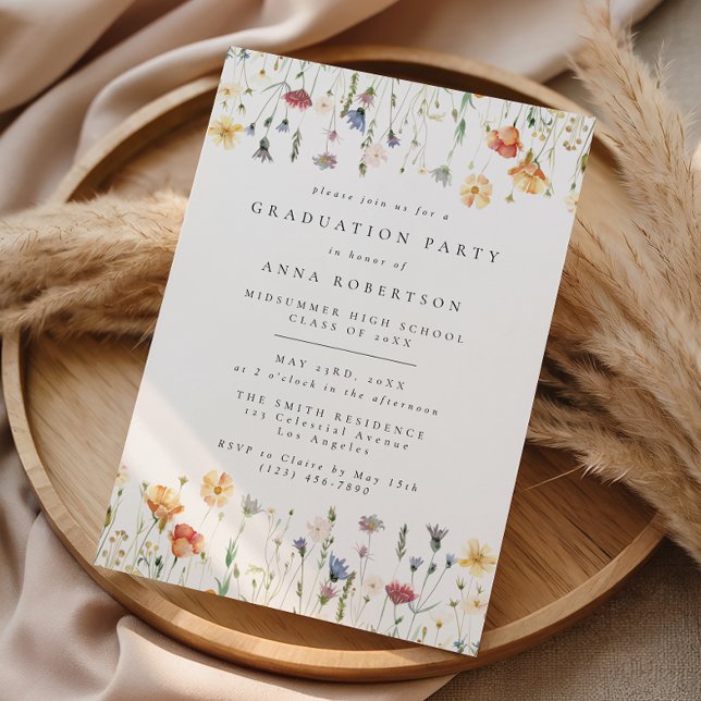 Pastel Boho Wildflower Graduation Party Invitation (Creator Uploaded)