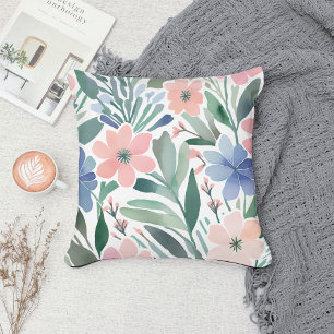 Pastel Boho Wildflower Watercolor Floral Spring  Cushion