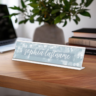 Pastel Bokeh Pattern with Handwritten Signature Desk Name Plate