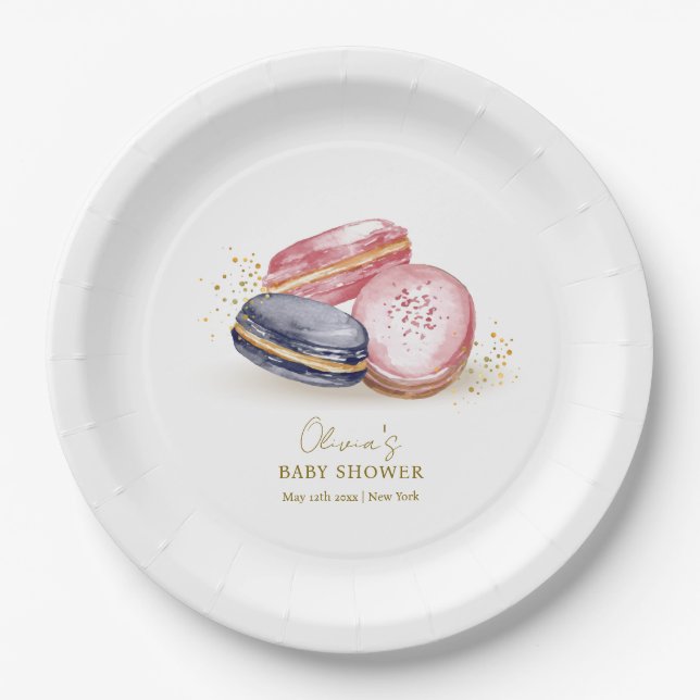Pastel Bonjour Bébé French Macarons Baby Shower  Paper Plate (Front)