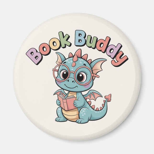 Pastel Book Buddy Reading Dragon Magnet (Front)