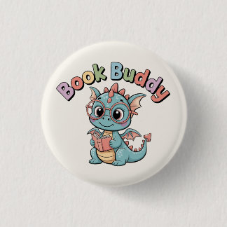 Pastel Book Buddy Reading Dragon Magnet 3 Cm Round Badge
