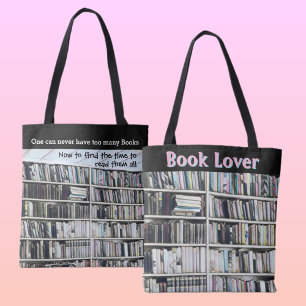 Pastel Books on Bookcase Shelves Chic Black Tote Bag