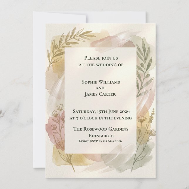 Pastel Botanical Foliage Wedding Invitation (Front)