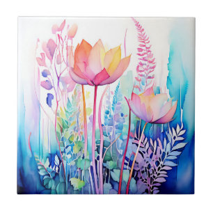 Pastel Botanical Gradient Abstract Ceramic Tile