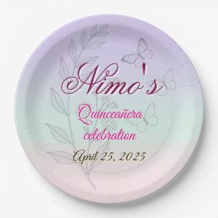 Pastel Botanical Quinceañera Napkins Paper Plate