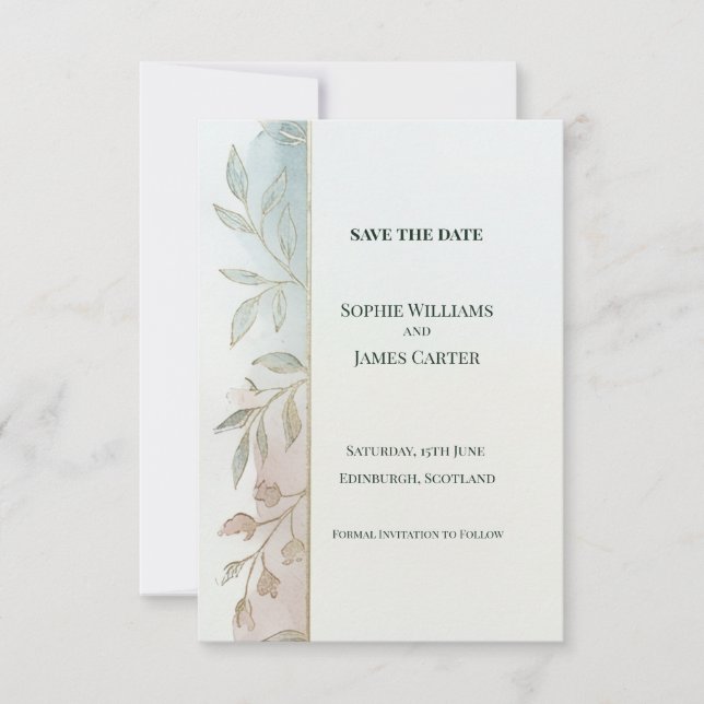 Pastel Botanical Save The Date Card (Front)