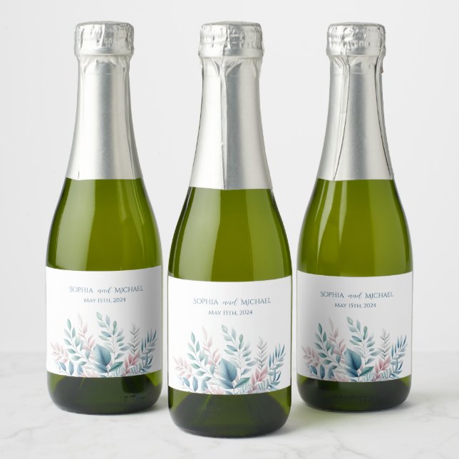 Pastel Botanical Wedding Sparkling Wine Label (Bottles)