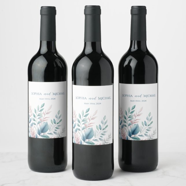 Pastel Botanical Wedding Wine Label (Bottles)