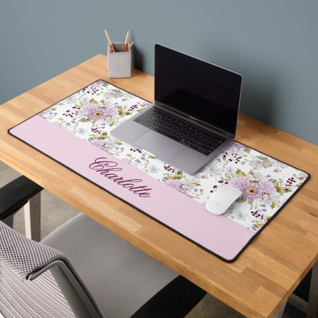 Pastel Botanical Wildflower Personalised Monogram Desk Mat (Office 2)