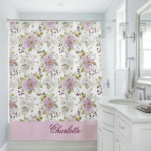 Pastel Botanical Wildflower Personalised Monogram Shower Curtain