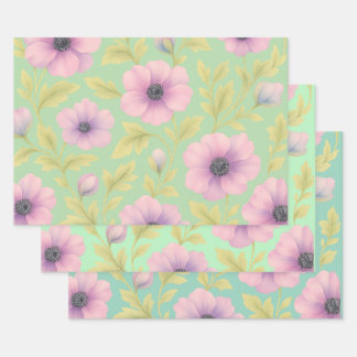 Pastel Botanical Wrapping Paper Set of 3