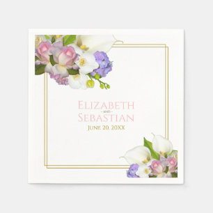 Pastel Bouquet Spring Floral Pink & Gold Wedding Napkin