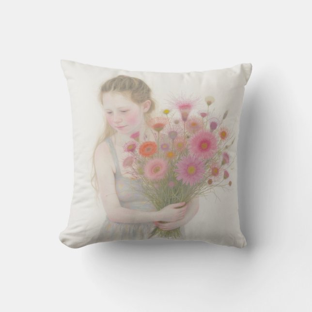 Pastel Bouquet Throw Pillow (Front)