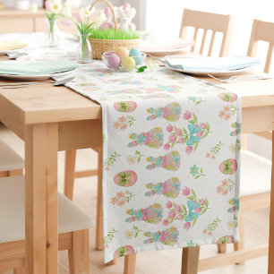 Pastel Bow Bunny Easter Spring Floral  Short Table Runner