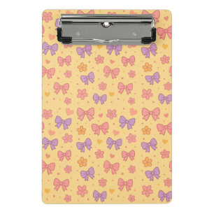 Pastel Bows & Flowers Pattern – Cute Yellow Girly Mini Clipboard
