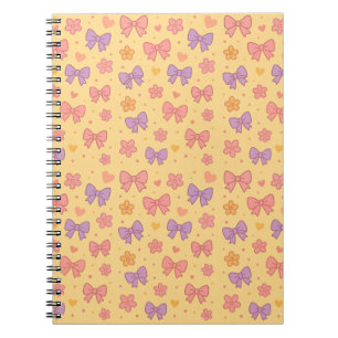 Pastel Bows & Flowers Pattern – Cute Yellow Girly Notebook