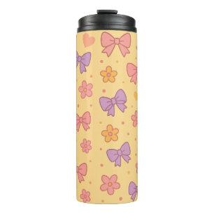 Pastel Bows & Flowers Pattern – Cute Yellow Girly  Thermal Tumbler
