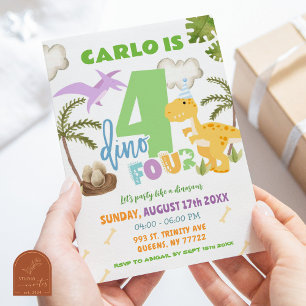 Pastel Boy Dinosaur 4th Birthday Party Invitation